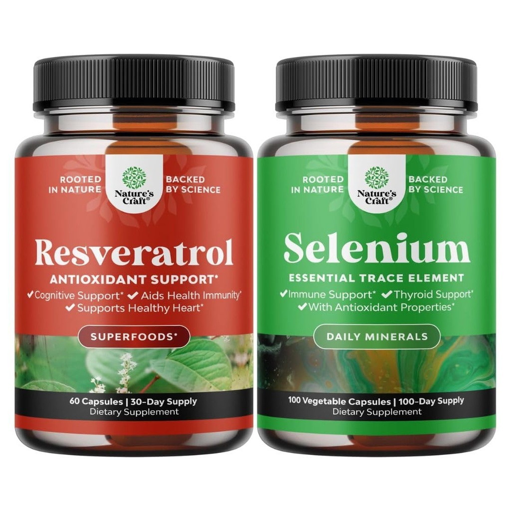 Bundle de anti imbatranire Trans Resveratrol și Pure Seleniu Supplement tiroida - Natural Joint Supplement - Natural Booster imunitar pentru adulți