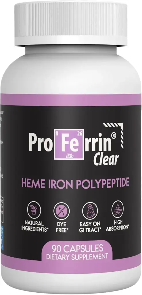 Proferrin Clear Heme Supliment de fier, 90 capsule - Absorbție superioară, Ușor pe Gut, Natural, Made în SUA