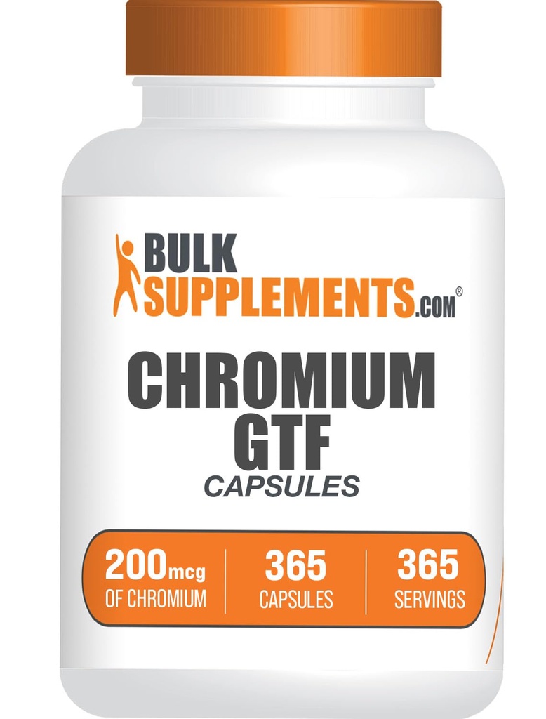 BulkSupplements.com Capsule crom GTF - Supliment mineral, GTF Crom 200mcg - Gluten Free, 1 capsulă per Serving, 365 capsule (Pachet de 1)