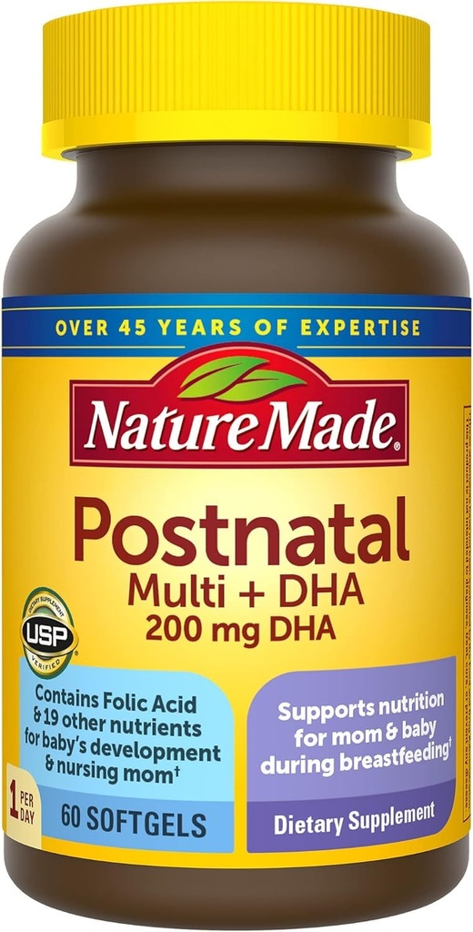 Natura făcut postnatal Multivitamine + DHA 200 mg, 60 Softgels, pentru a sprijini nursing mame și copii în timpul alăptării, vitamine postnatale & Nutrients Include fier, vitamina D3, calciu, iod