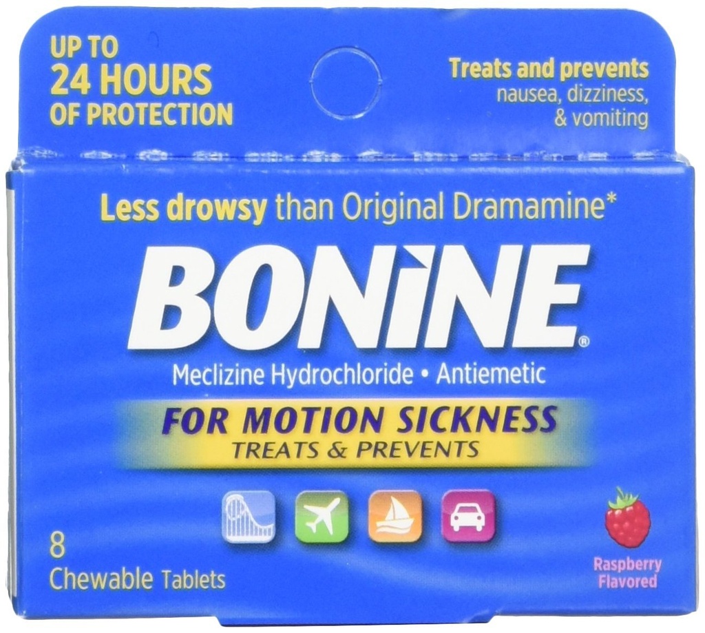 Bonina pentru boala de mișcare Tablete masticabile, zmeură aroma, 8 Fiecare