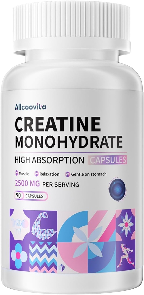 Creatine Capsule monohidrate -3 Capsule Creatine per Serving, 2500 mg, Gluten Free, 90 Capsule