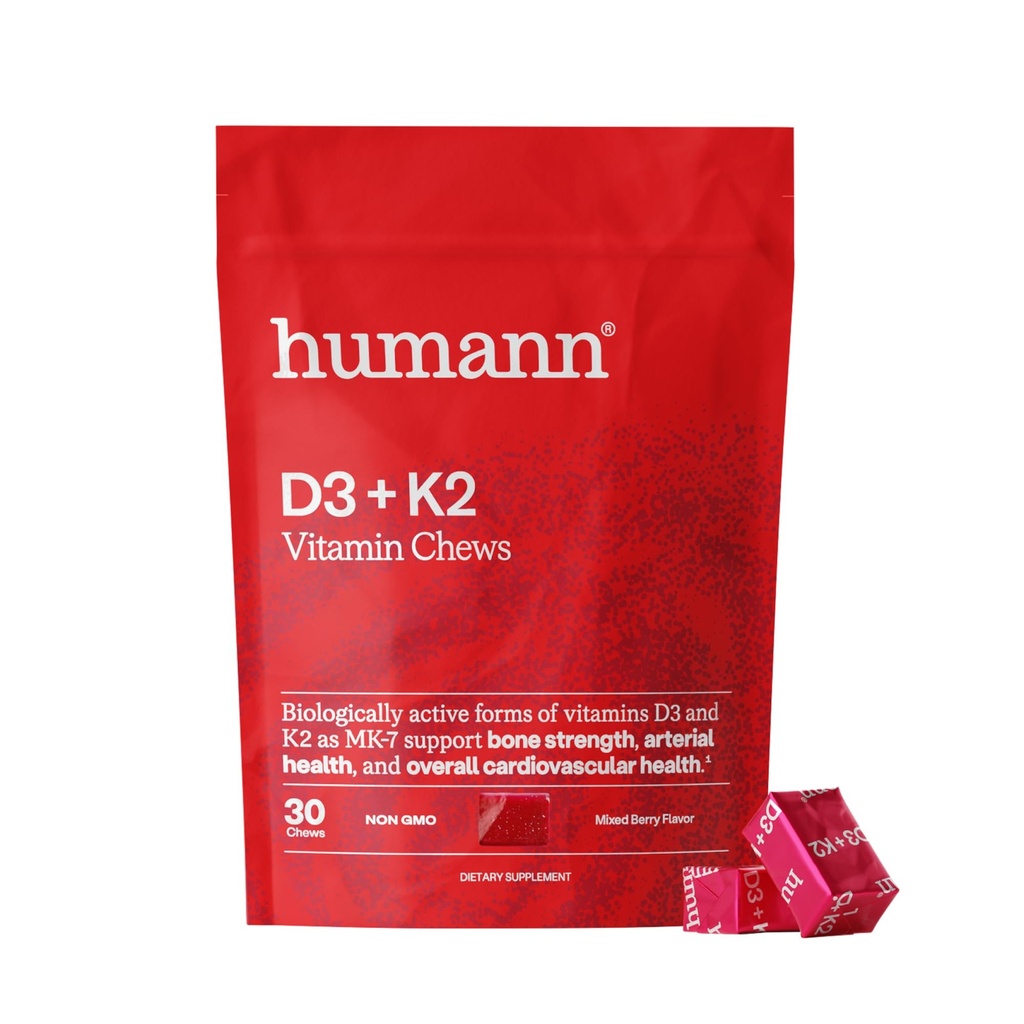 Humann Vitamina D3 Chews - vitamina D 5000iu de mare potenta (125mcg) ajuta la sustinerea sanatoasa a dispozitiei, imunitatea, sanatatea respiratorie si sanatatea osoasa, aroma mixta de berry, 30-count