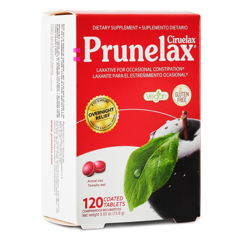 Prunelax Ciruelax Regular Putere Mini Tablete Laxative - Relief peste noapte pentru constipație ocazională, Senna Extract, Vegan & Gluten-Free, Ajutor blând - 120ct