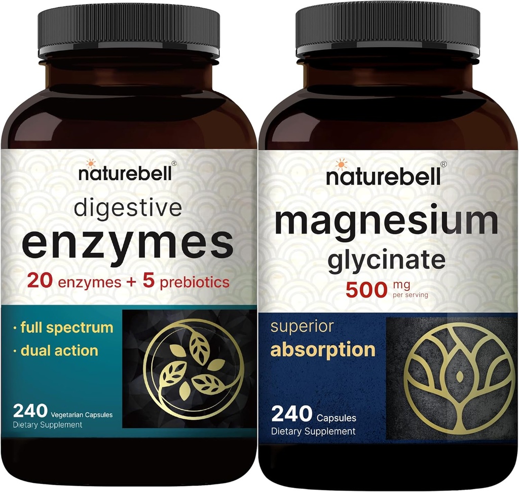 Capsule Glicinat de magneziu 500mg, 240 Count - 100% Enzime Chelate & purificate 