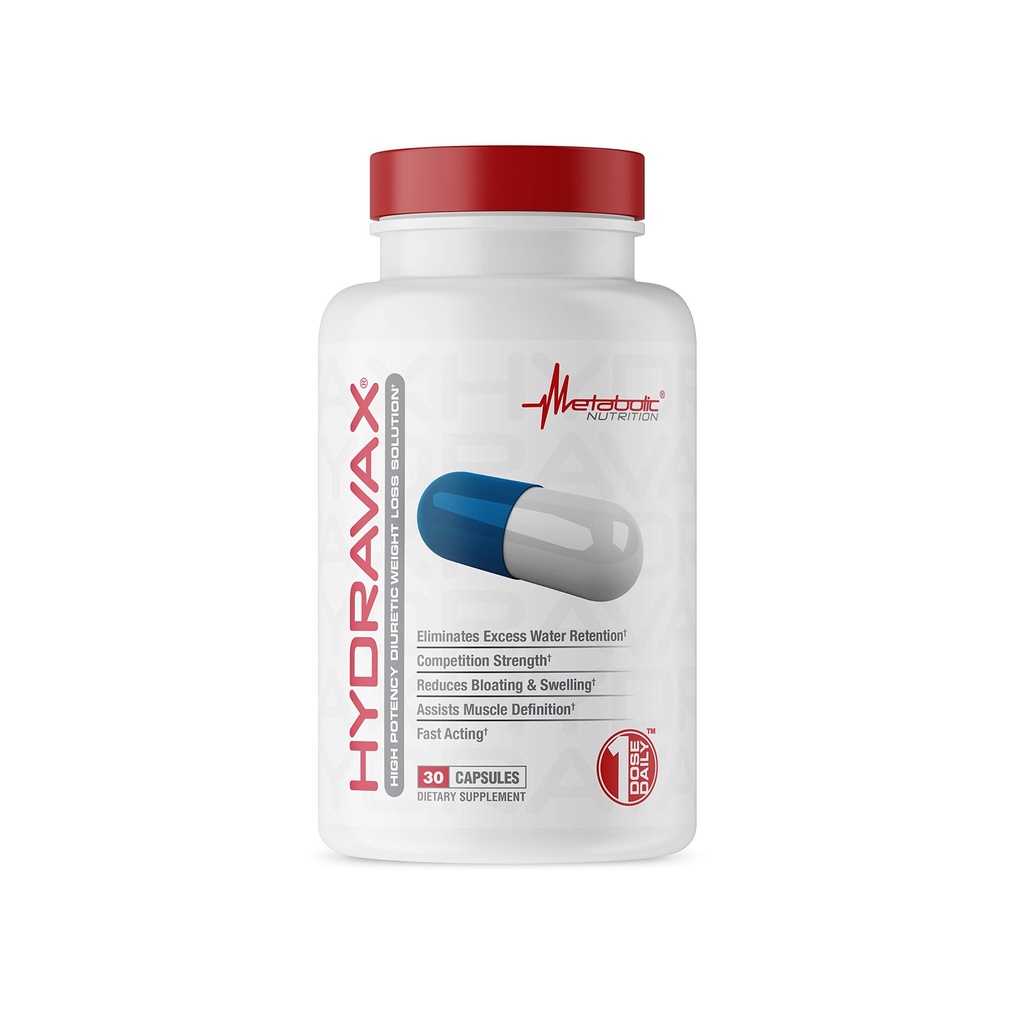Metabolic Nutritie, Hydravax - Premium pastile de apă diuretică, Natural & Safe, Elimină păstrarea apei, cu Dandelion, magneziu, extract de ceai verde, pulbere de afine, 30 capsule, 1 doză zilnică