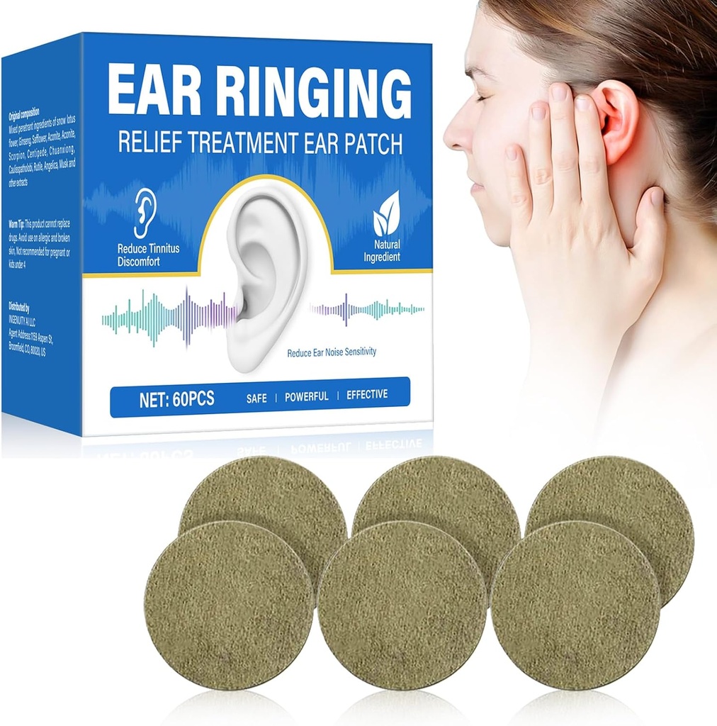 Tinitus Relief pentru urechi inelare, 60 PCS Tinitus Treatment patch-uri, Reduce eficient inelarea urechii & ureche, Tinitus patch-uri cu ingrediente naturale, Îmbunătățește Disconfort ureche