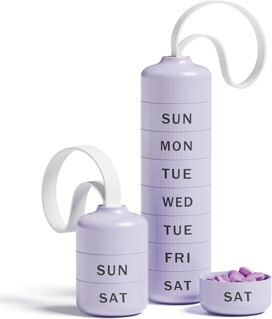 Betife Cute Pill Organizator, Cute Weekly Pill Box pentru Travel, Cute Daily Pill Case 7 zile, cu 7 Compartimente Stackable mari, Sturdy ABS Pilula Holder for Vitamin Supplement Medicine (Purple)