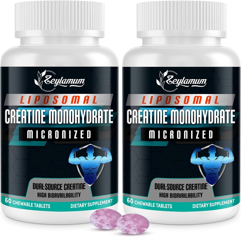 Creatine Chews Tablets pentru bărbaţi şi femei, Creatină Monohidrat, 99% Absorbţie cu lipozomal & Micronizat, 60 Servings
