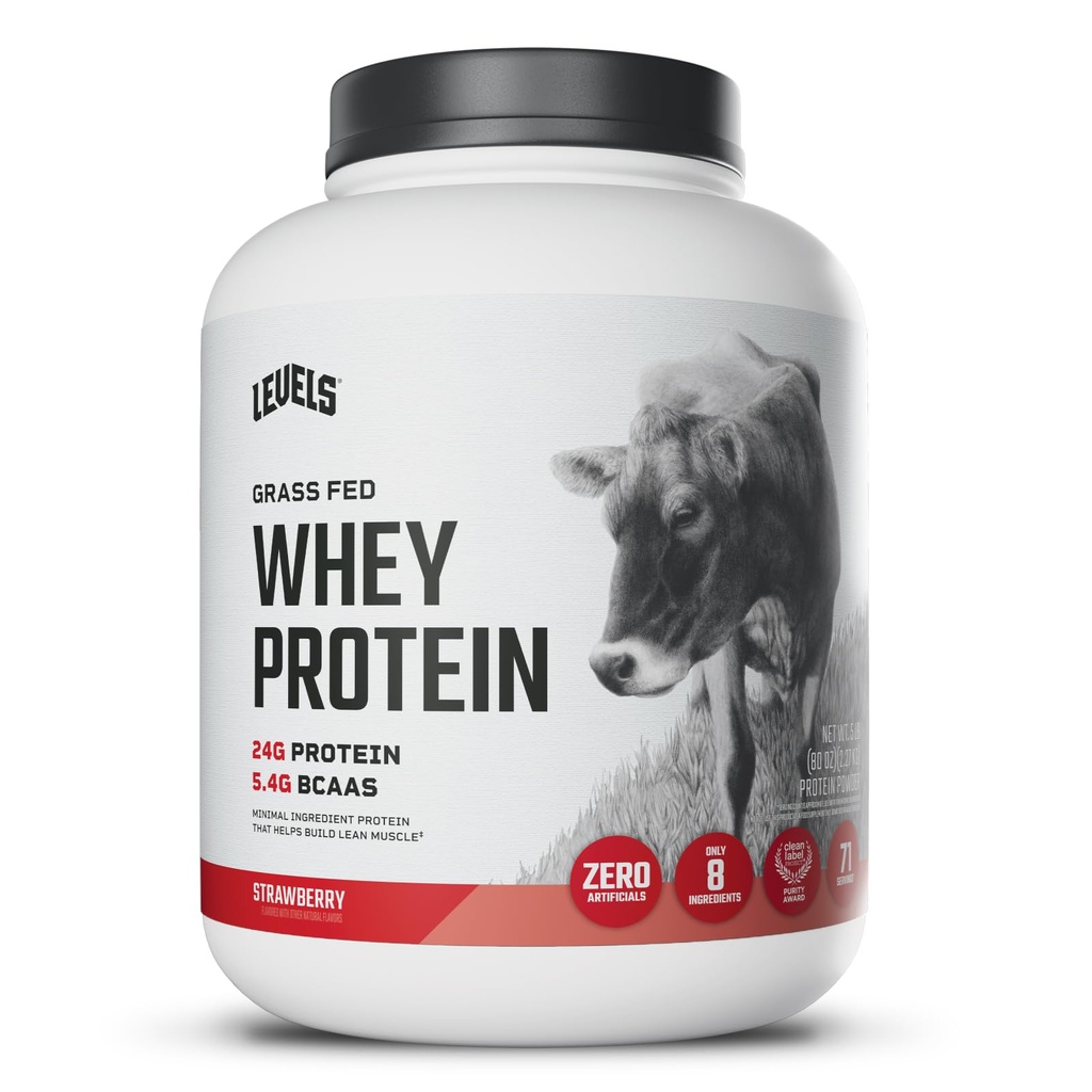 Nivele Grass Pudră de proteine Fed Whey, Nu Artificiale, 24G de proteine, Căpșuni, 5LB