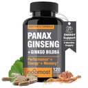 NooCele mai autentice Red Panax Ginseng + Ginkgo Biloba, 120 capsule Vegan, Ginseng Root Extract pulbere 1000mg (10% ginsenozide) + Gingko Biloba 60mg, Energie și focus pastile pentru bărbați și femei