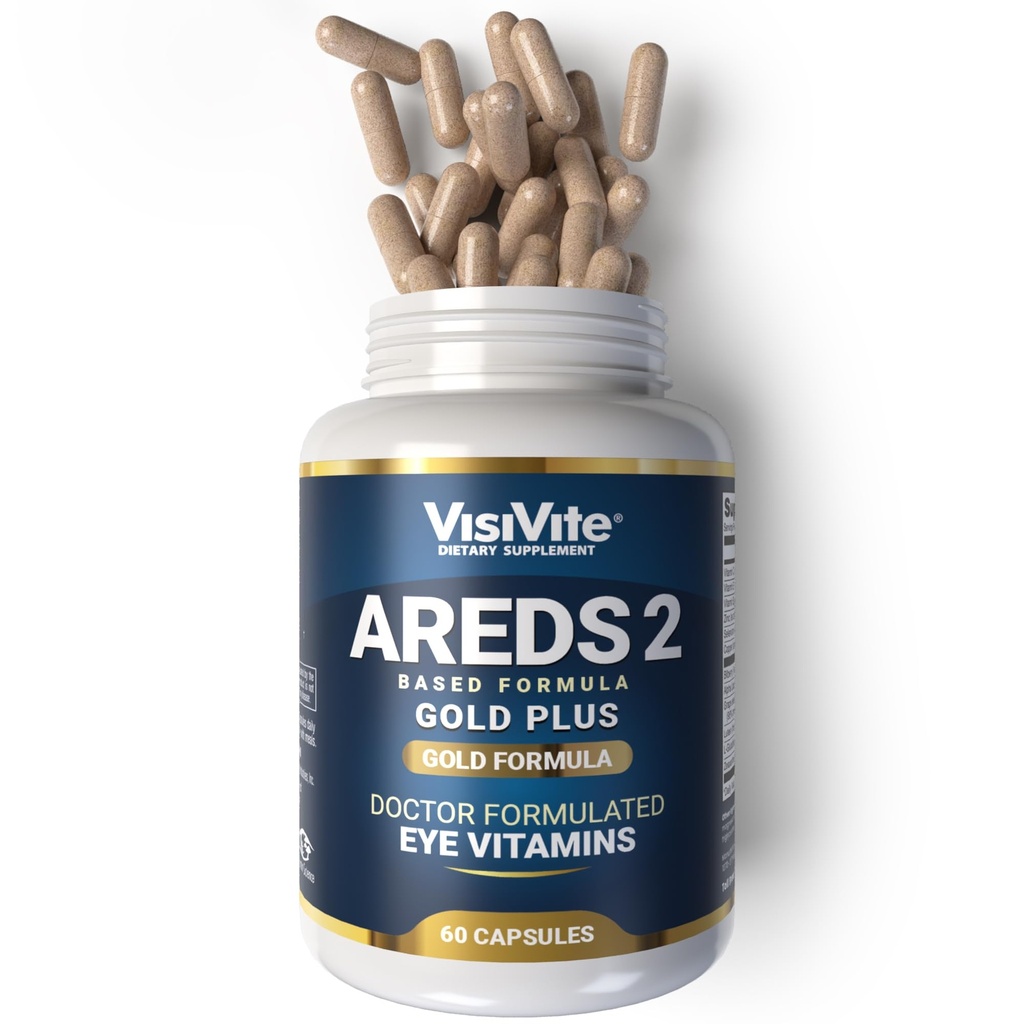 Doctor Formulated AREDS 2 Plus vitamine ochi cu Zeaxanthin Plus Lutein - Bilberry și extract de semințe de struguri - Premium Eye Health Formula - 60 capsule suplimentare ochi de VisiVite aur