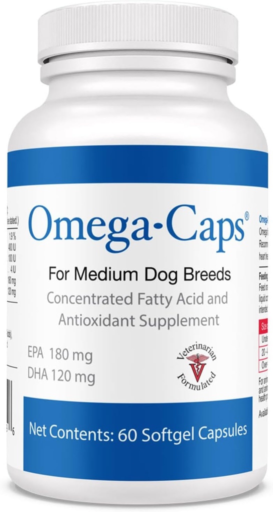 Omega-caps pentru crengi de câine mediu - Omega 3, vitamine, minerale, antioxidanți - Suport Sistemul imunitar, articulații, inimă, și creier - 60 capsule Softgel