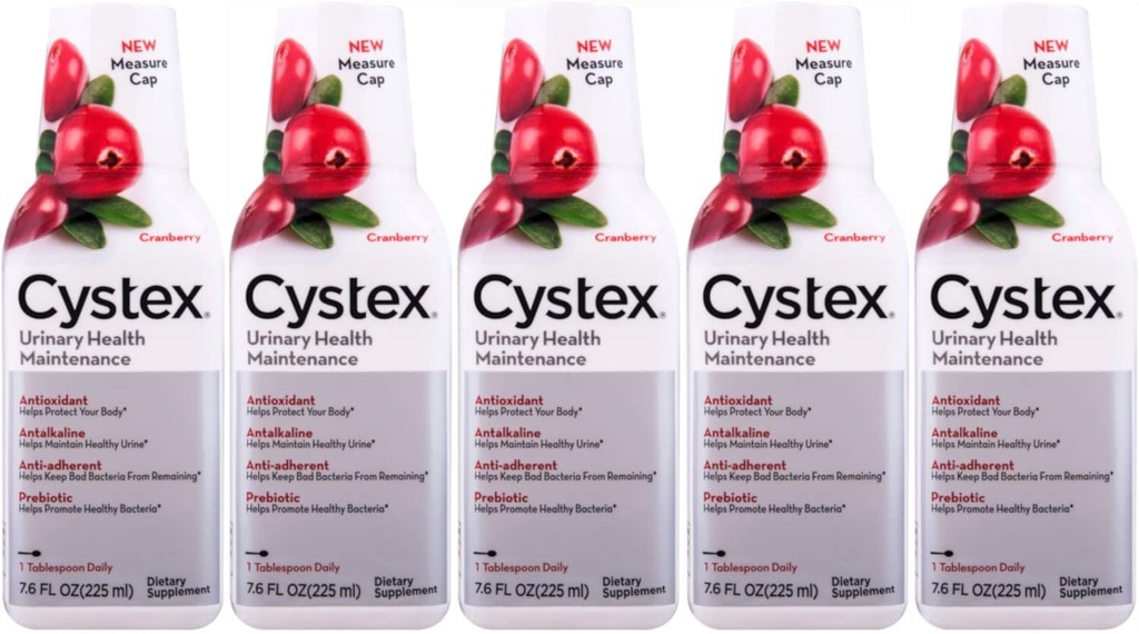 Cystex UTI Prebiotic Cranberry Liquid, Suport Tract urinar cu D-Mannose, Vitamina C, și Bromelain, 7.6 FL OZ (Pachet de 5)