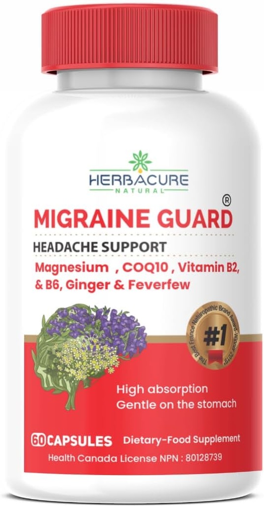 MIGRAINE Guard ® New Migrene Relief Heater Prevention, Clinicly Proven COQ10, VIT B2, VIT B6, Feverfearty, Magneziu GLICINATE, Ginger, Răspuns Excepţional în timpul studiilor efectuate în Canada