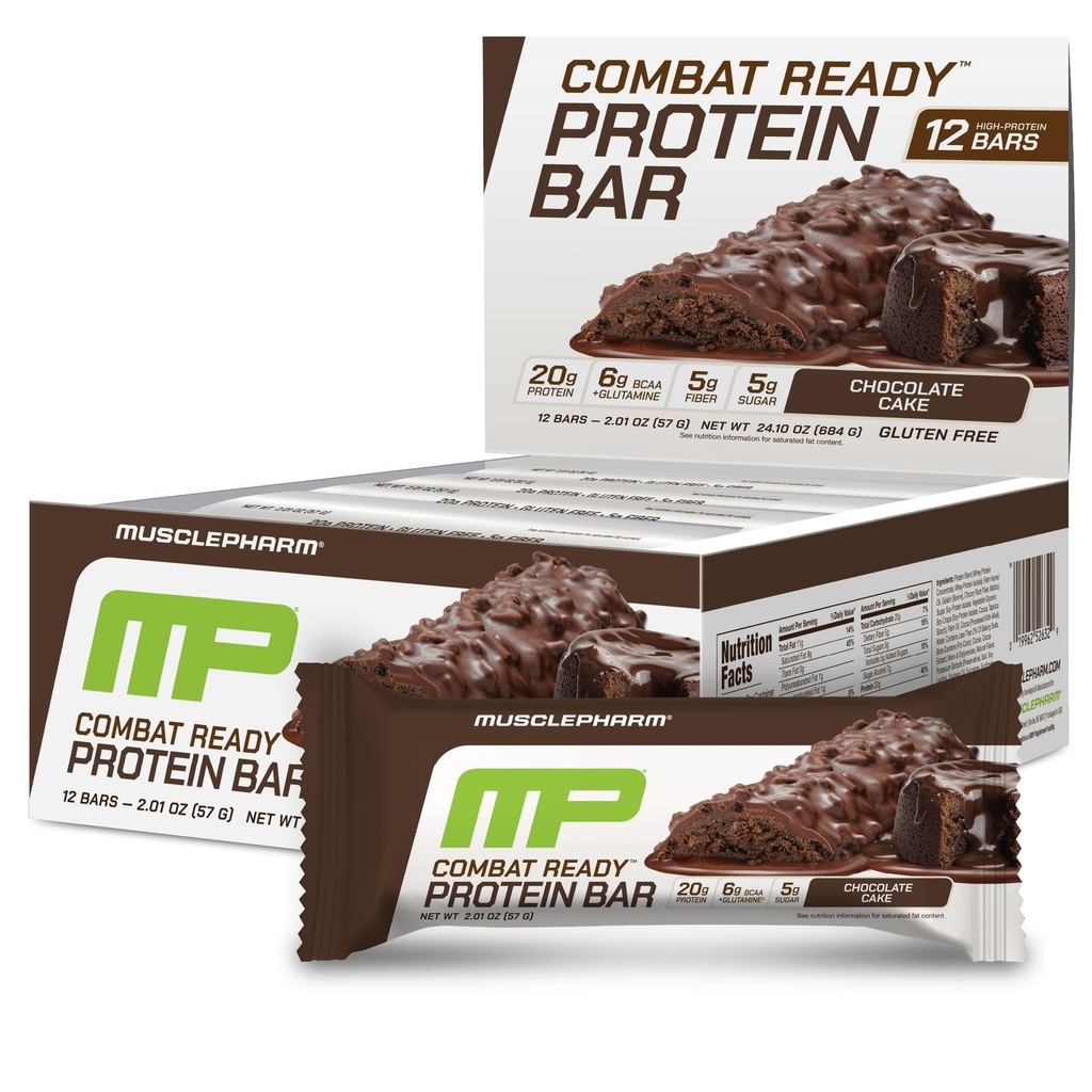 MusclePharm Combat Sport Bar, Chocolate Cake Flavor Baruri de proteine ridicate, Combat Cravings, Performance combustibil & satisface cereri de energie, 20g Proteina de proteine de la Whey, 5g Fibră, Gluten gratuit, 12 Baruri