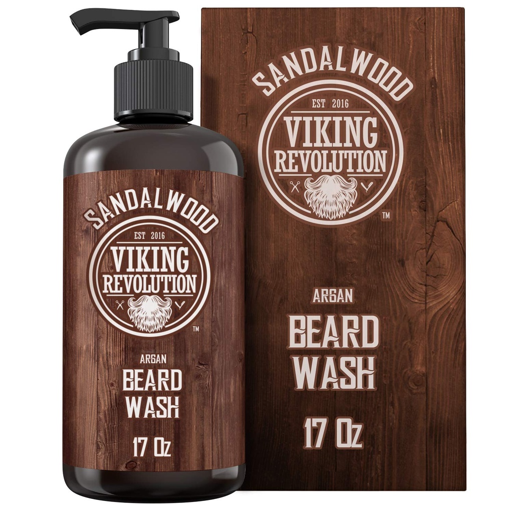 Viking Revolution Beard Wash Shampoo w/Argan & Jojoba Oils - Softens & Consolides - Sandalwood Scent - 17 oz Shampoo