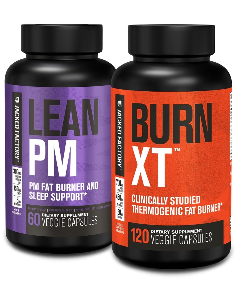 Fabrica Jacked Lean PM Night Time Fat Burner, Sleep Aid Suppressant, & Appetit Suppressant (60 capsule) & Burn-XT Studiat clinic Fat Burner & Weight Loss Supplement (120 capsule)