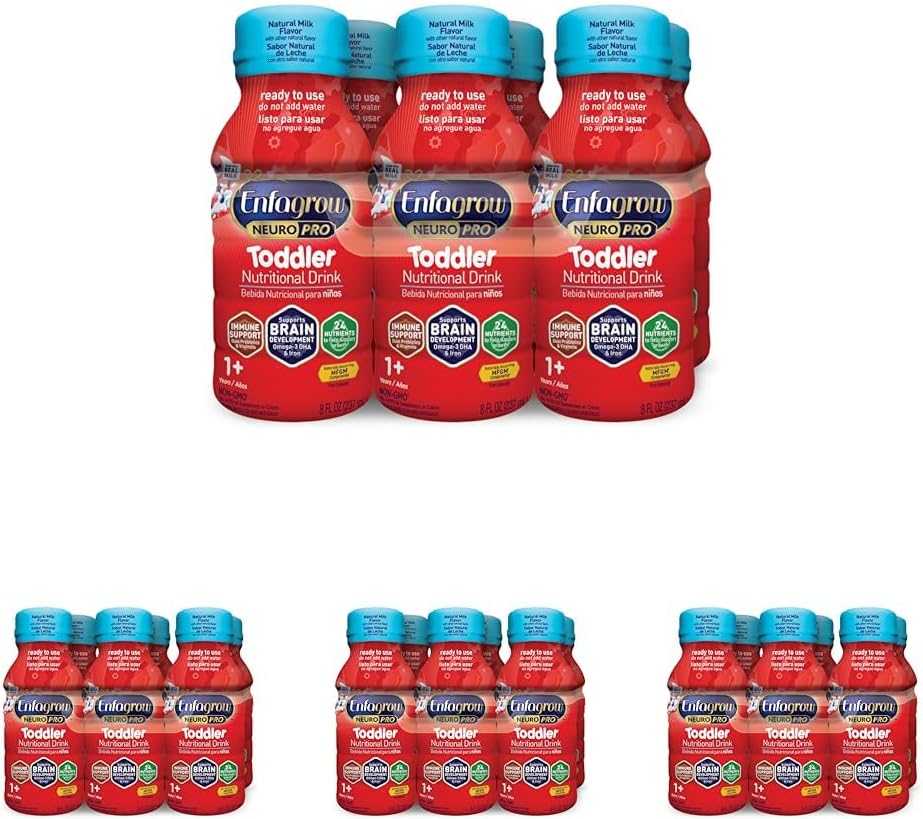 Enfagrow NeuroPro Toddler Nutritional Drink 8 fl. oz. Gata de utilizare (6 Sticle) Prebiotice pentru suport imunitar, DHA pentru dezvoltarea creierului, fier, non-GMO, aroma de lapte natural (Toddler Next Step) Enfamil