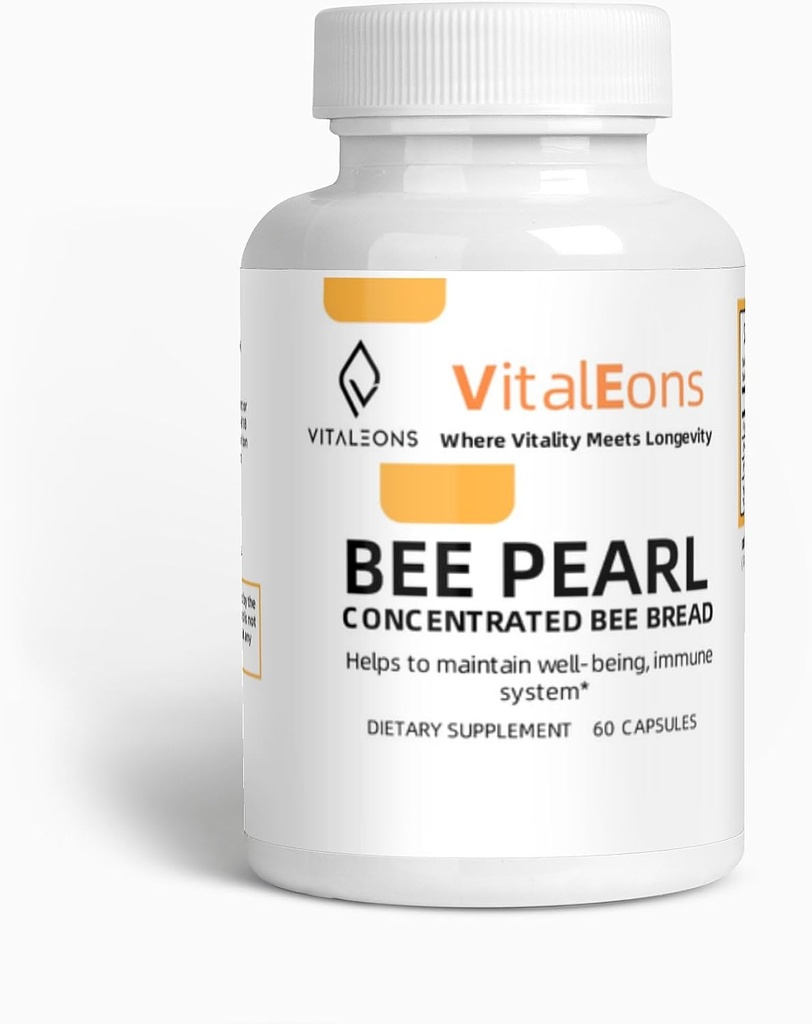Bee Polen Suppliment - Bee Pollen, Propolis, și Royal Jelly - Vitaleons Bee Pearl - Fiecare Pearl are vitamine, microelements, polifenoli și antioxidanți (vegetarian, 60 Capsule)