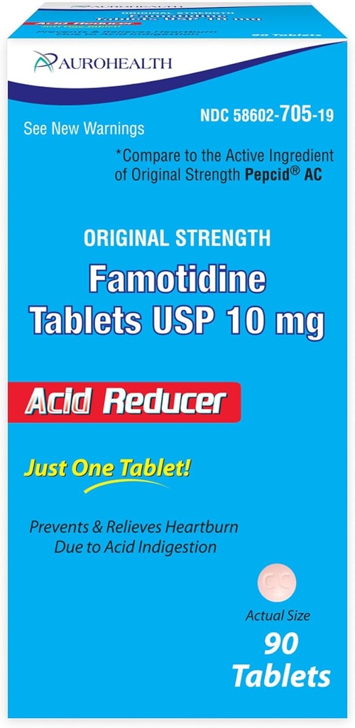 Comprimat de famotidină 10 mg, număr de 90 (compară cu Pepcid AC)