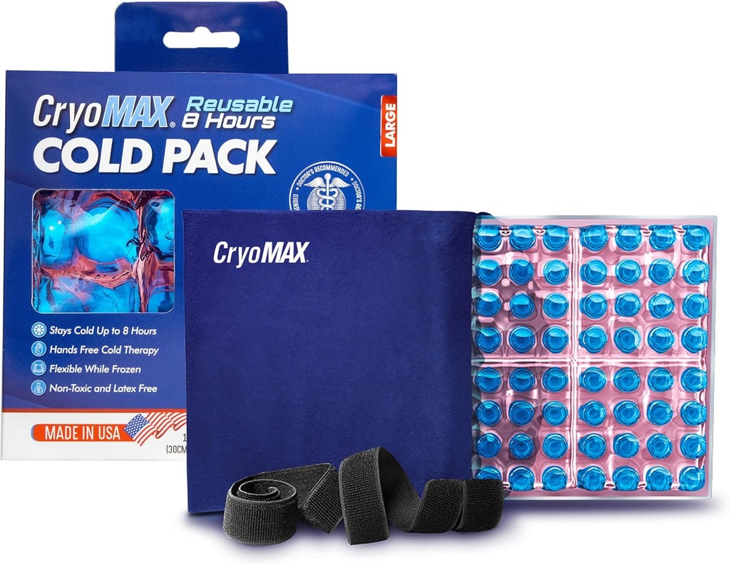 CryoMAX Cold Pack, Reusable, Latex Free, 8 ore de terapie rece, mare, 12" x 12" (1 Conte)