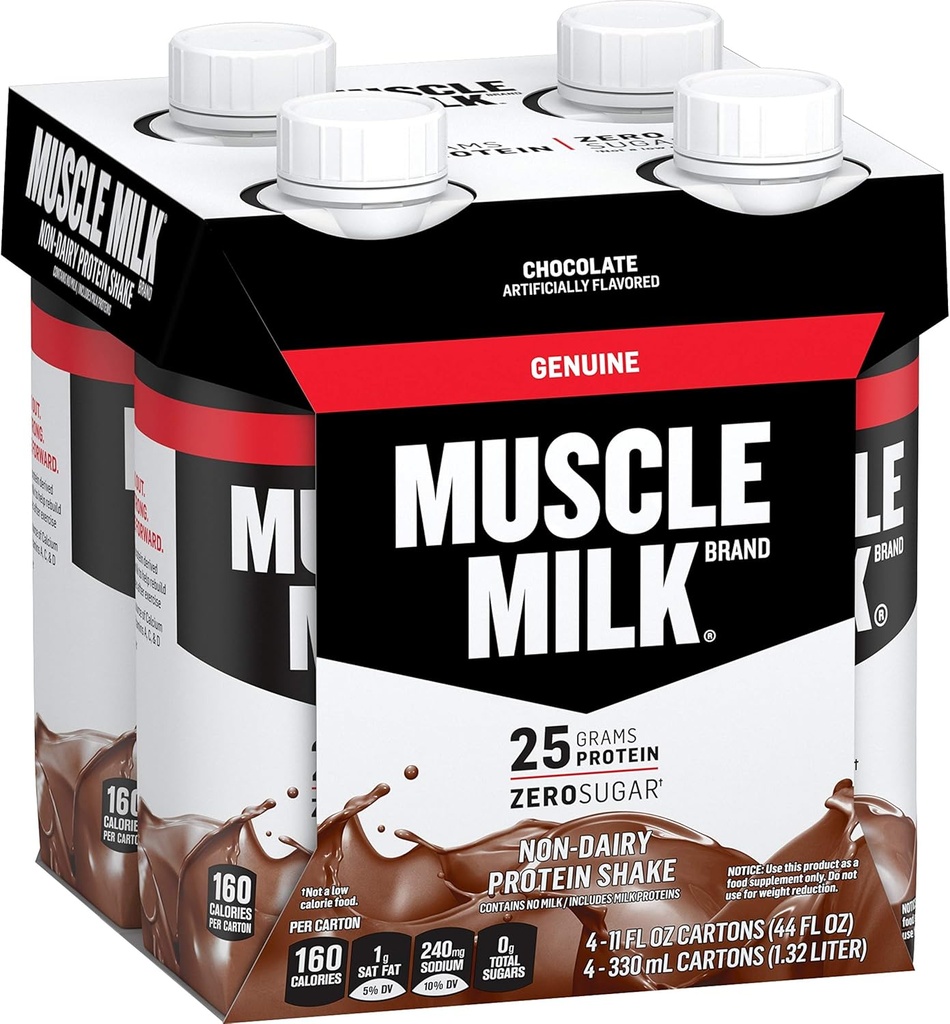 Muscle Lapte Shake proteine autentic, ciocolată, 25g proteine, 11 Fl Oz (Pachet de 4)