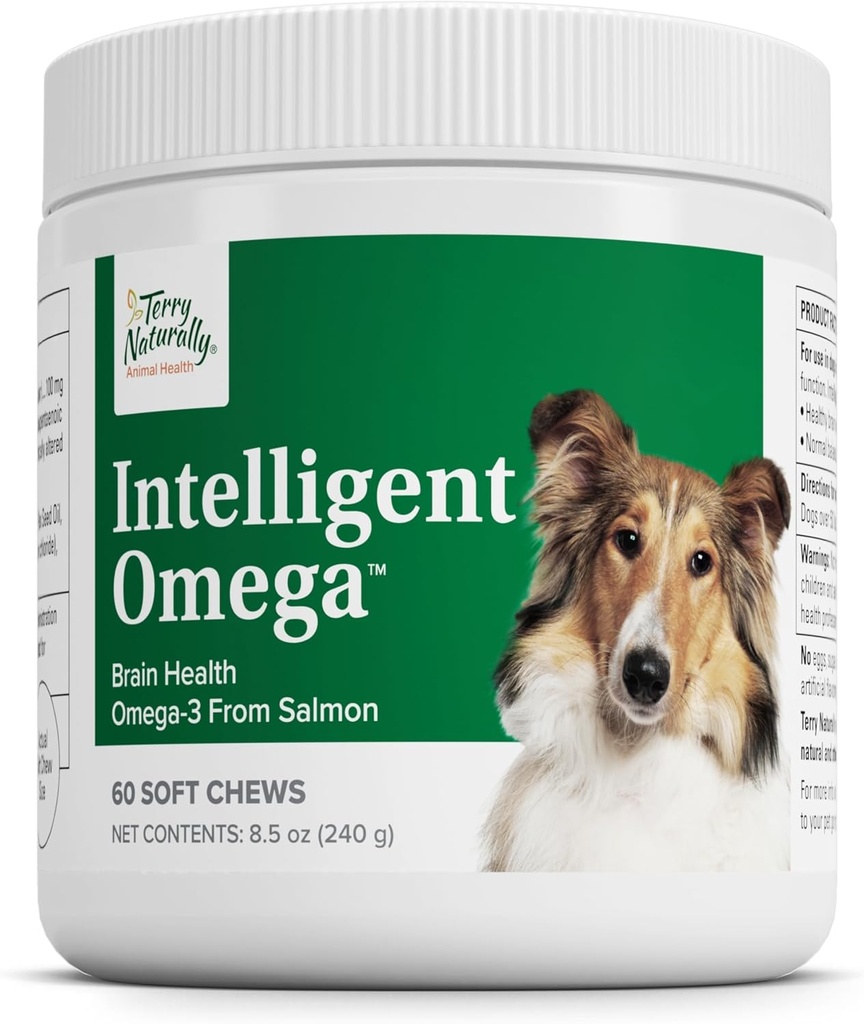 Terry Inteligent natural Omega - Dog Provizii de sănătate pentru inimă, creier și ochi - Provizii pentru animale de companie de îngrijire a animalelor de companie - Inima, Brain & Eye Support pentru câini - 60 Chews moale