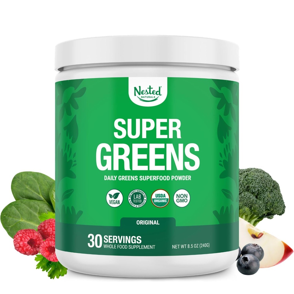 Cuted Naturals Super Greens Daily Superfood Powder - USDA Certified Organic Green Powder w/20+ Whole Foods, Spirulina Powder,Wheat & Barley Grass - Probiotics, Fiber & Enzymes - Original Flavou, 30