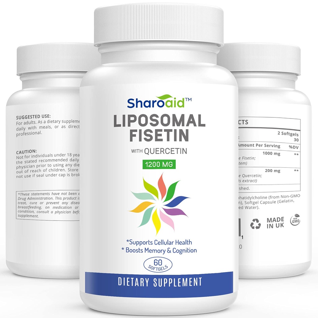 Fisetina lipozomala cu suplimente de Querbetin 1200 mg per Serving, Polifenoli de înaltă absorbţie antioxidanti pentru femei,Men,Non-GMO,Gluten-Free,1 Softgels Sticla-60