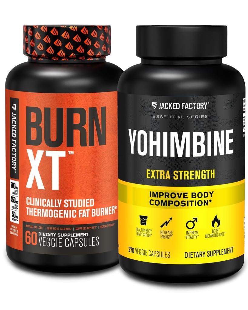 Fabrica de Jacked Fat Burner cu Yohimbine - Suplimente termogenice pentru bărbaţi şi femei - Burn-XT termogenic Fat Burner & Yohimbine Supliment de extra Putere 2.5mg, 270 Capsule