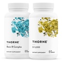 THORNE - Complex B de bază (60 capsule) și vitamina D-5000 (60 capsule) Bundle - susține producția de energie celulară, sănătatea creierului și oase sănătoase - Gluten, lactate și soia-free