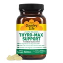Country Life Thyro-Max Support - Kelp-Derived Iod & L-Tirozină Supliment tiroidian pentru bărbați și femei - B Vitamine, Gluten-Free, Vegan, Kosher - 60 capsule