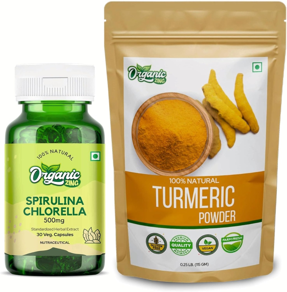 ORGANIC ZING Spirulina Capsule - 30Cap & Turmeric pulbere- 115g