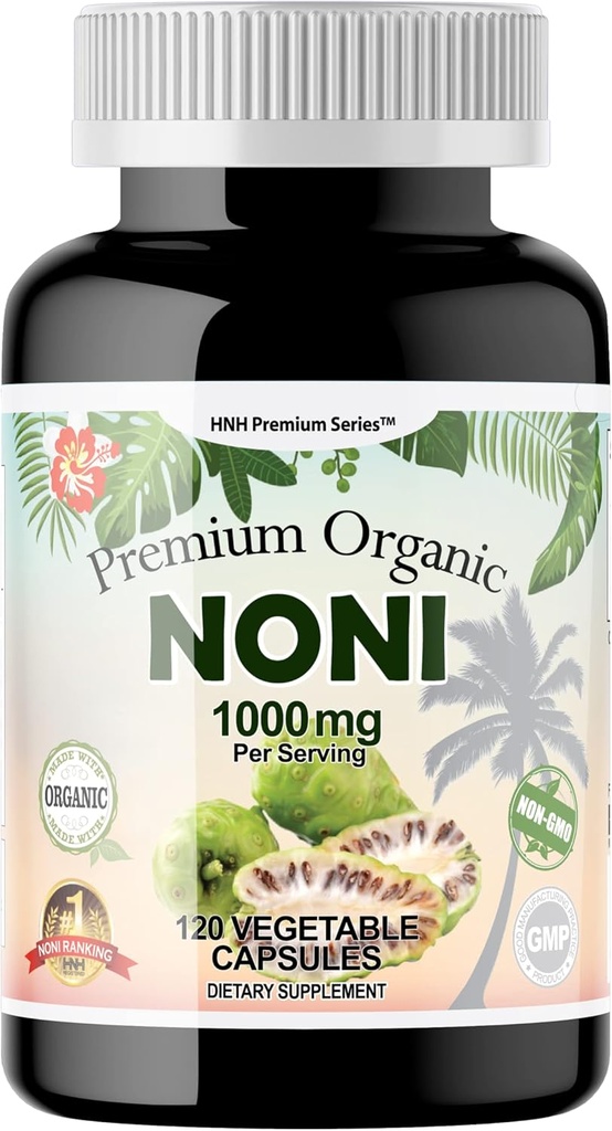Dr.K&C HNHusa Premium Organic Noni 1000 mg 120 Capsule Veggie Suport Antioxidanti Pure Puternic Sistem Immun Sănătate generală Morinda Citrifolia Extract Vegan Non OMG Suplimente Filler