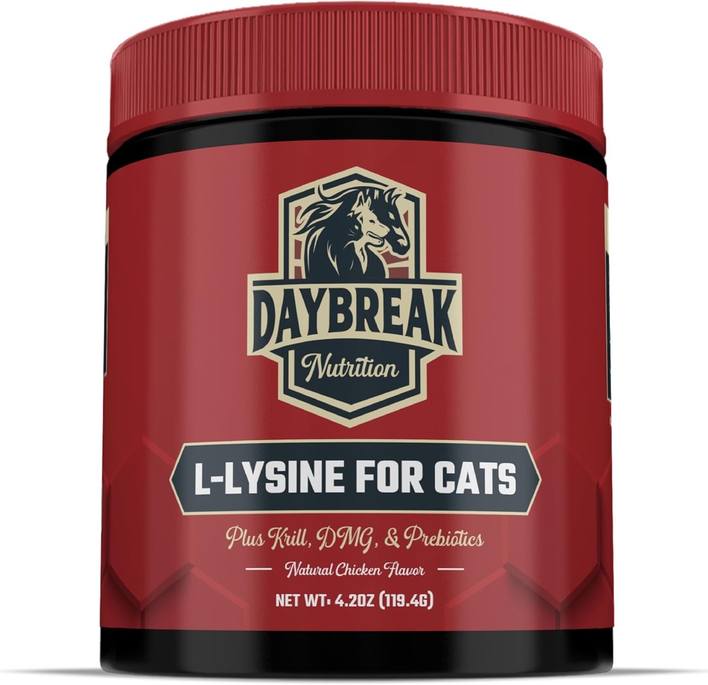 L-Lysine pentru pisici și pisici - 900 mg L L Lysine pulbere pentru pisici pentru imunitate și suport respirator - Cat Supliment cu L-Lysine, Prebiotice, Krill, & DMG pentru sistemul imunitar, Eye Health & Strănut