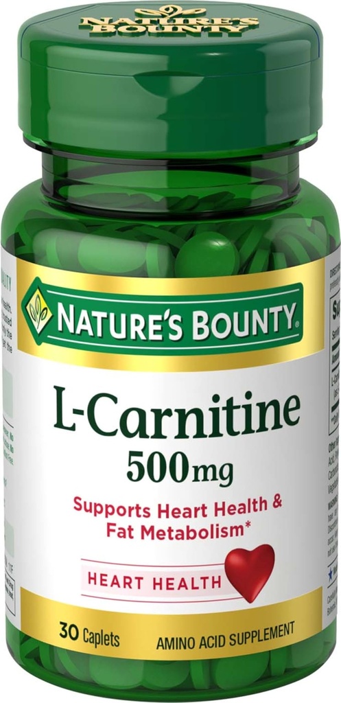 Natura's Bounty L-Carnitina, Suportă Heart Health & Fat Metabolism, Amino Acid Supliment, 500 mg, 30 comprimate