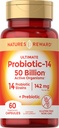 Probiotice cu prebiotice - 60 capsule - 142 mg - 50 miliarde de organisme active - vegetariane, non-GMO & Gluten supliment gratuit - prin recompensa naturii