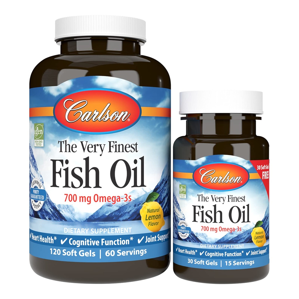 Carlson - Cel mai fin ulei de pește, 700 mg Omega-3s, Norvegian, Sustainable Soursed, Lemon, 150 Conte