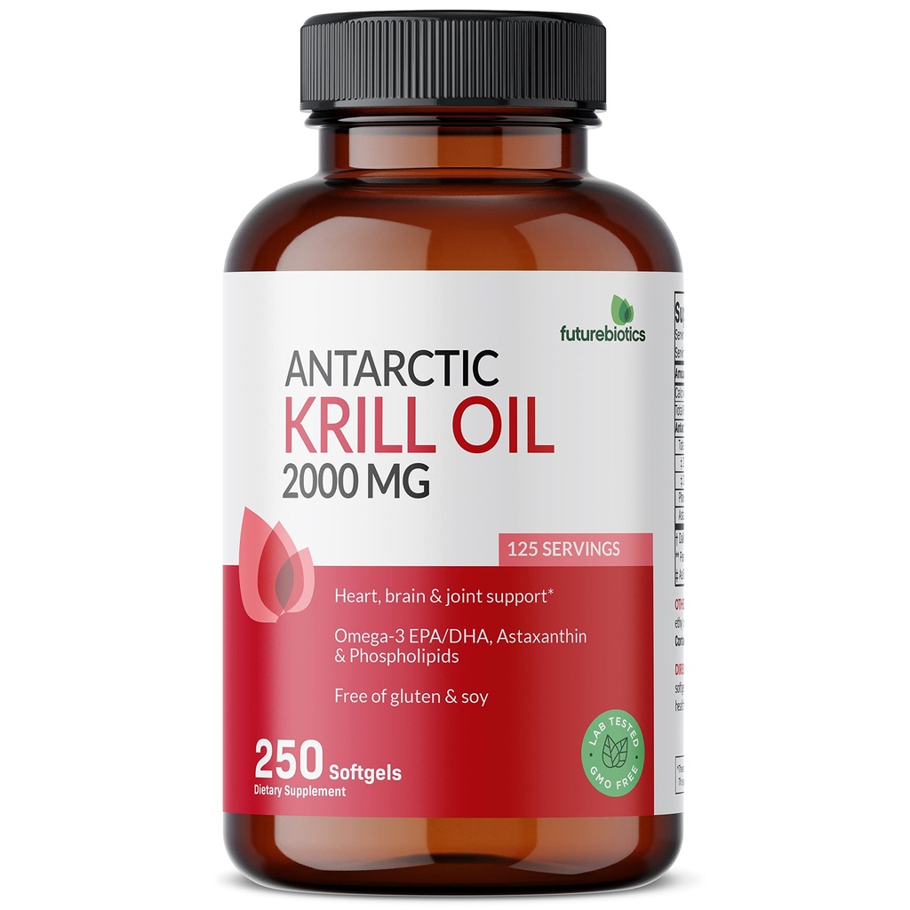 Futurebiotics Antarctic Krill Oil 2000mg cu Astexanthin, Omega-3s EPA, DHA și fosfolipide - 100% ulei pur Premium Krill Heavy Metal testat, Non-Gay 