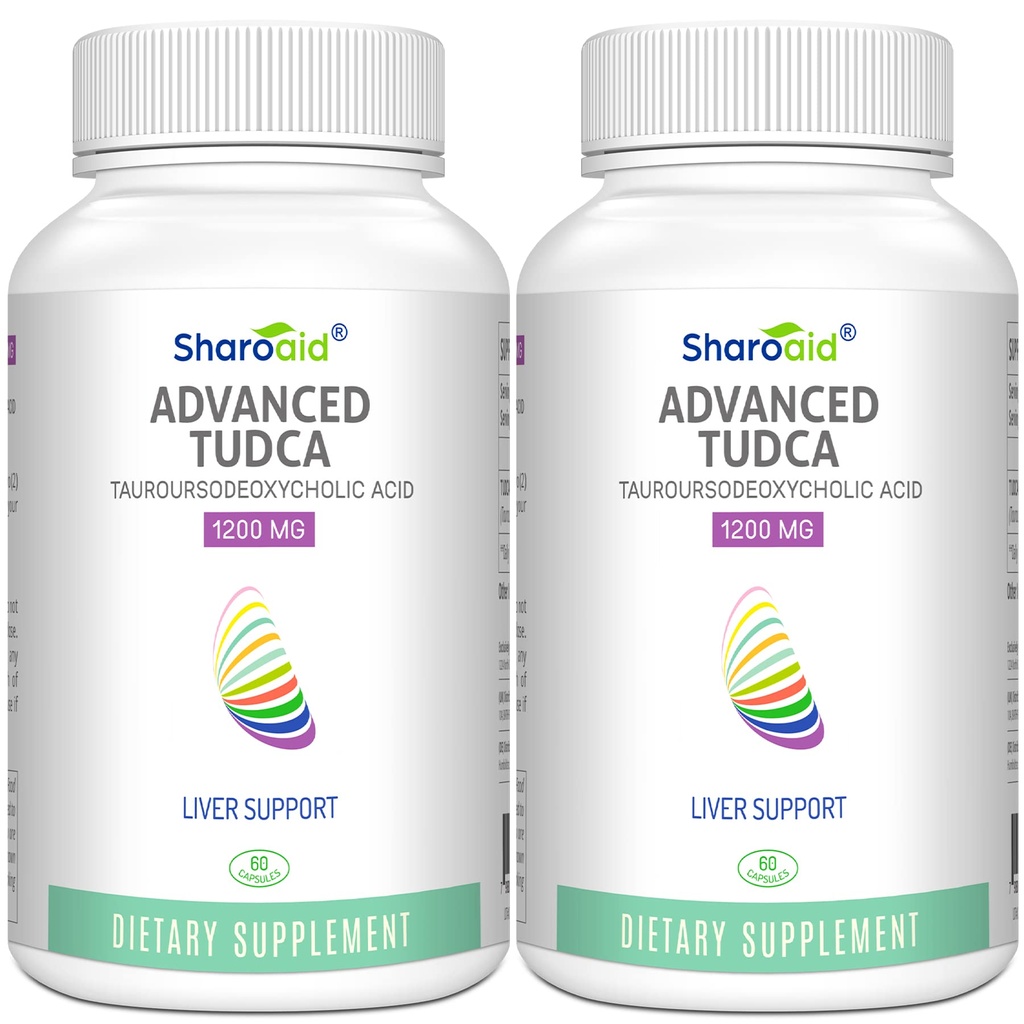 TUDCA Suplimente de suport hepatic 1200 mg-a treia parte Sare testată-Bile pentru dezintoxicare hepatică Curățenie-High Formulă-Vegan Capsule pentru ficat,Gallbladder,Kidney Health,2 Sticla-120 Capsule