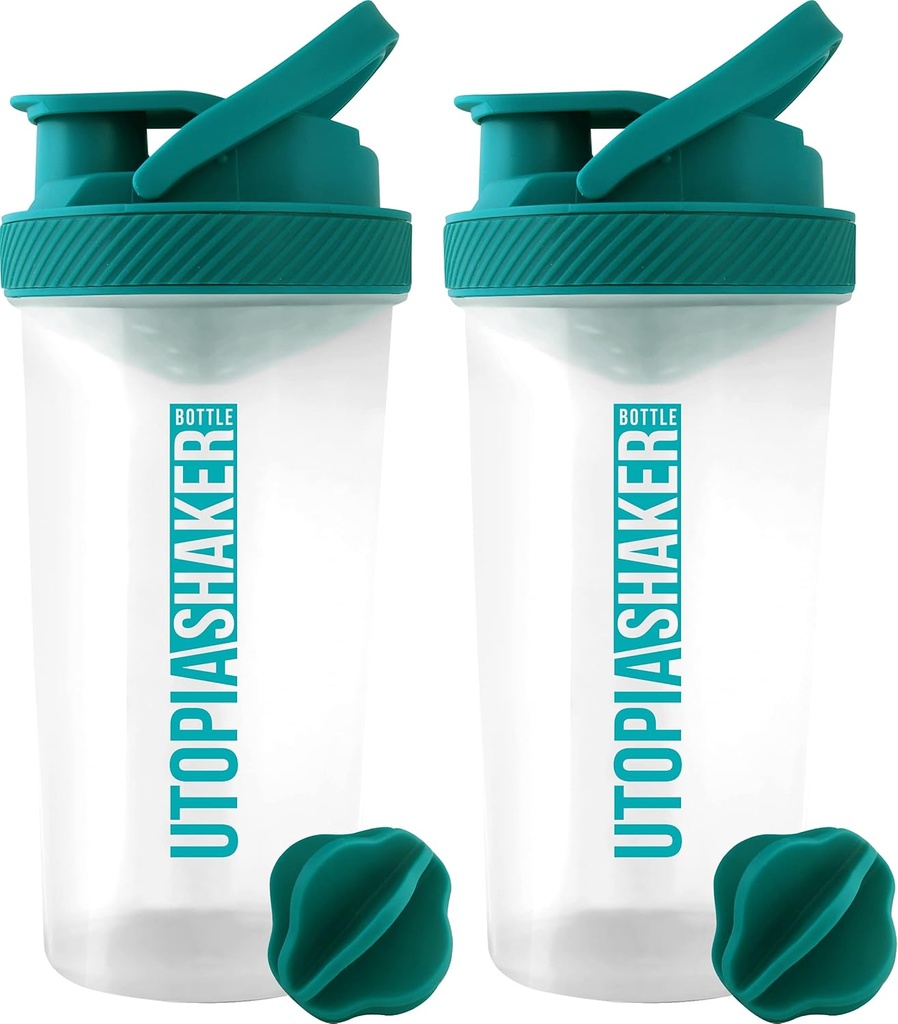 Utopia Home Proteina Shaker Sticla - (Pachet de 2) 28-Ounce sticle Shaker pentru amestecuri de proteine - Fitness Sports Classic Proteina Mixer Shaker Flacon (Clear/Teal)