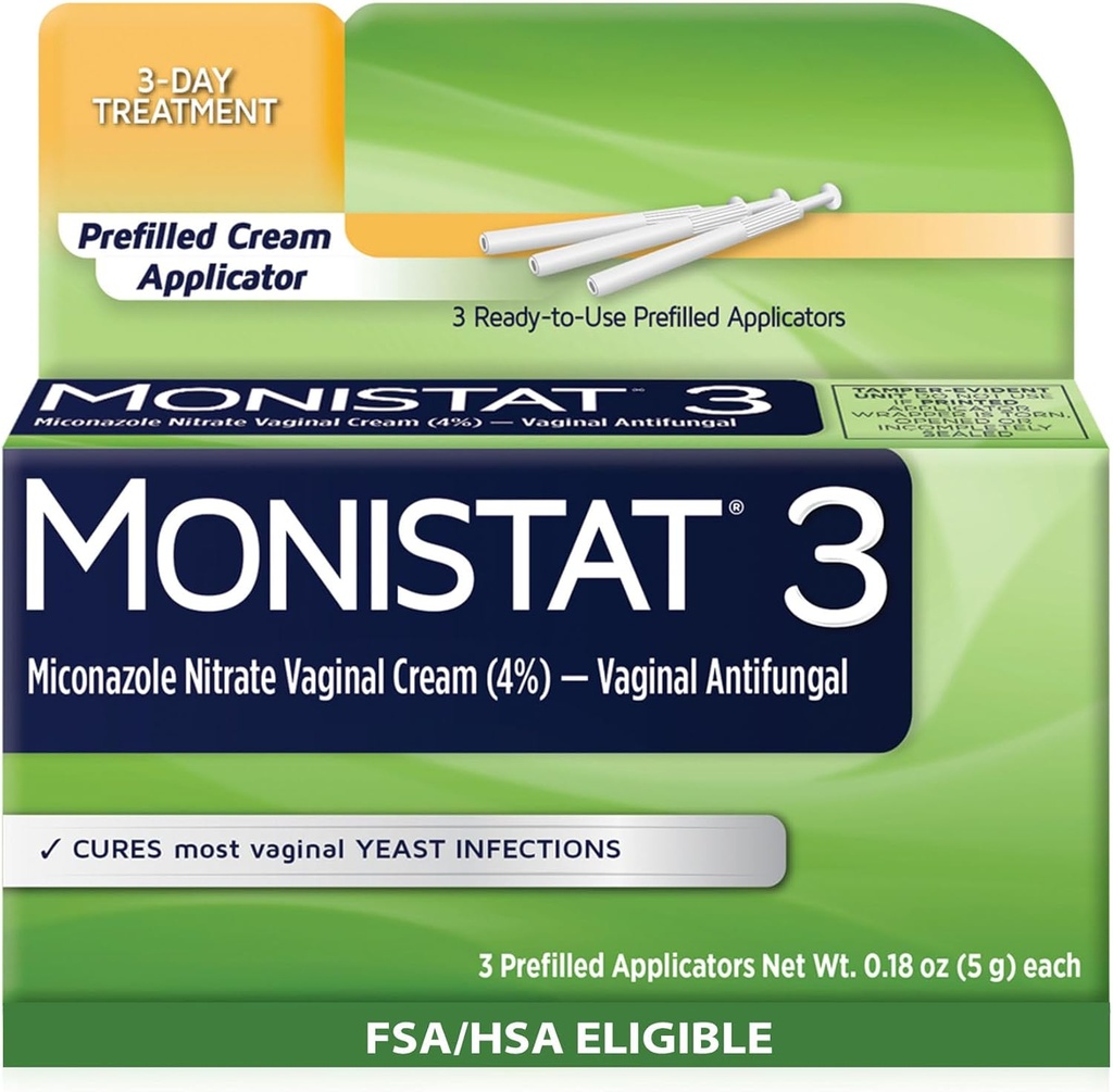 Monistat 3 zile Tratamentul infecţiei cu dungi pentru femei, 3 Miconazol aplicatoare cu cremă preumplută, 1 ambalaj