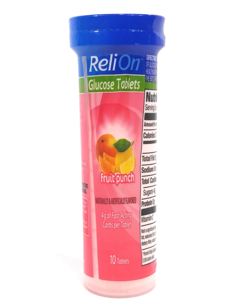 ReliOn Glucoză Fruit Punch, 10 comprimate, On-The-Go Tube.