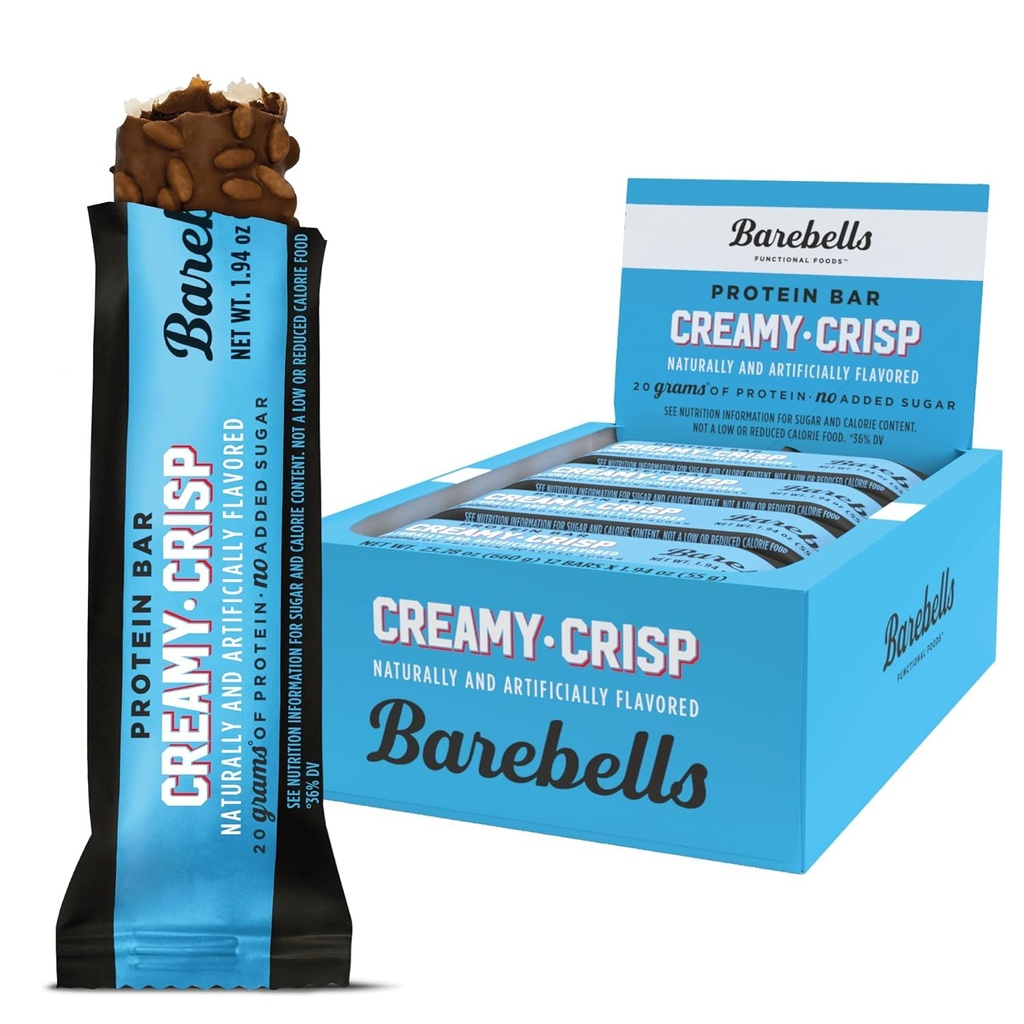 Barebells Proteine Baruri Creamy Crisp - 12 Conte, 20g High Proteine Treats - Chocolate Nutrition Bar cu 1g Total Sugars - On-The-Go Breakfast sau Post-Workout Snack