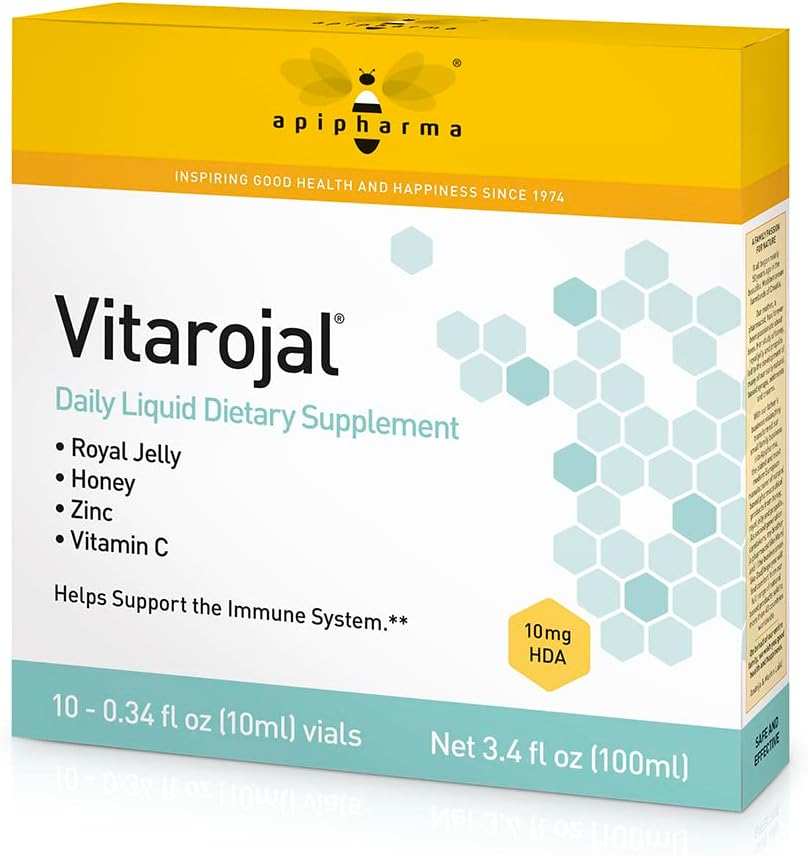 Vitarojal Royal Jelly - cu miere, vitamina C, zinc - Suport sistemul imunitar, & Promovează energie naturală și wellness (10 flacoane)