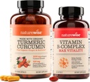 Natura Wise Curcumin Turmeric 2250 mg & Vitamina B Complex pentru femei și bărbați - 150 Softgels Cellular Energy Mental Clarity Support