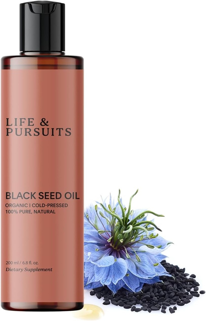 Viață și urmăriri Organic Black Seed Oil (Kalonji) - 100% Pur, Natural, Rece presat 