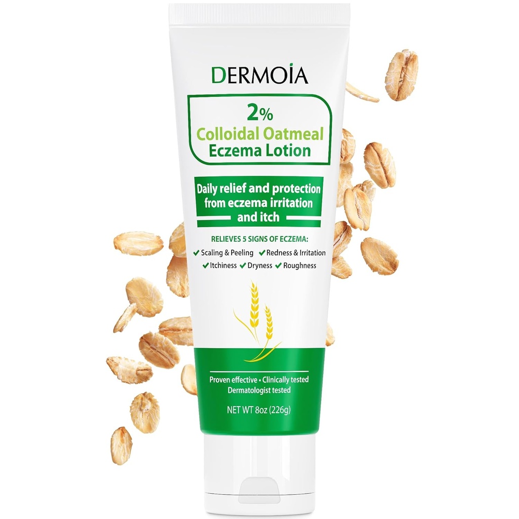 2% Loțiune de fulgi de ovăz coloidal - Soothing and Moisturizing Anti-Itch Cream & Body Lotion cu Aloe Vera, Shea și Glicerină - Crema de eczemă pentru ajutor superior și protecție 8oz