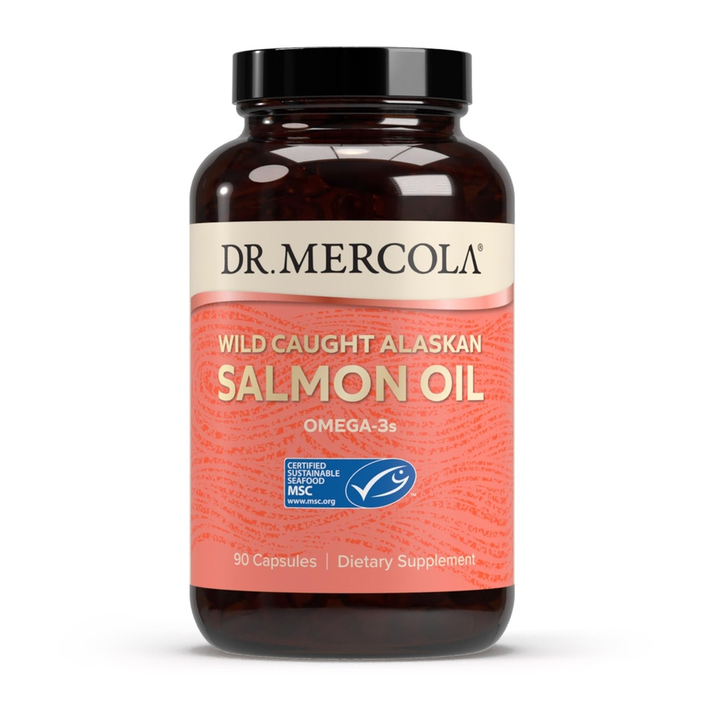 Dr. Mercola Wild Caught Alaskan Salmon Oil, 30 Servings (90 capsule), Omega-3s, Dietary Supplement, Suporturi sănătos creier și funcția cognitivă, non-GMO, MSC Certified